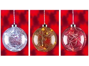 Picture of Weihnachtsdeko Glaskugel mit 10 LED, 3 Farben, weiß, gelb und rot 13 cm im Durchmesser