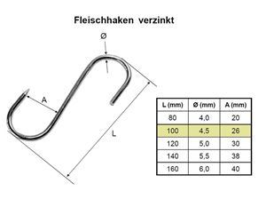 Resim S - Fleischhaken 4,5x100 mm, verzinkt, 1 Seite angespitzt