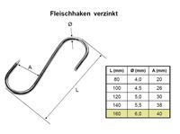 Resim S - Fleischhaken 6,0x160 mm, verzinkt, 1 Seite angespitzt