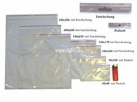 Resim Schnellverschlussbeutel 100er-Pack, 100x150 mm, aus LDPE, transparent, mit Eurolochung zum Hängen