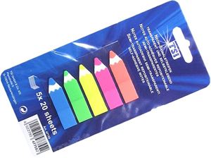 Resim Signalstreifen selbstklebend in 5 Neon-Farben, 100 Stück pro Karte - je Farbe also 20 Stück