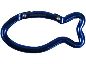 Resim Karabiner ''Fisch'' aus Aluminium, 70x6 mm, blau, Schlüsselanhänger