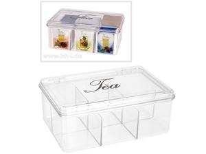 Resim Teebox Transparent mit 6 Fächern, 21x14x7,5 cm, Teebox, in der man die richtige Teesorte erkennt !