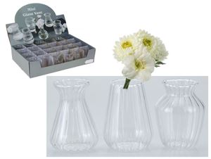 Resim Vase Glas 8cm, 6 Modelle sortiert, dekorative Formen , im 24 Display