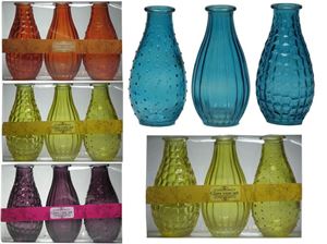 Resim Vase Glas 14,5cm hoch 5 Farben sortiert 3er Pack, 3 dekorative Muster je Pack