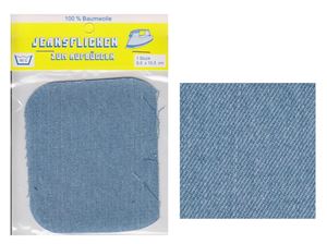 Изображение Bügel-Jeansflicken Farbe hellblau 9,5 x 10,5 cm, im Headerbeutel
