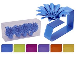 Resim Tischtuchklammern mit Blume Metall 4er Pack 6cm, groß, 6 Farben sortiert, Verpackung: PVC Box