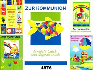 Resim Kommunions-Karte mit gezeichneten Motiven, einzeln mit Kuvert in Cellophan verpackt