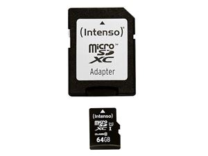 Afbeelding van MicroSDXC 64GB Intenso Premium CL10 UHS-I +Adapter Blister