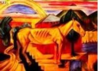 Afbeelding van Franz Marc - Langes gelbes Pferd i83355 80x110cm exzellentes Ölgemälde handgemalt Museumsqualität