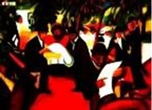 Resim August Macke - Gartenrestaurant i83375 80x110cm stilvolles Gemälde handgemalt