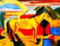 Afbeelding van Franz Marc - Langes gelbes Pferd k83987 90x120cm exzellentes Ölgemälde handgemalt