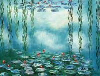Afbeelding van Claude Monet - Seerosen & Weiden Spezialausführung mintgrün a86873 A 30x40cm Ölbild handgemalt