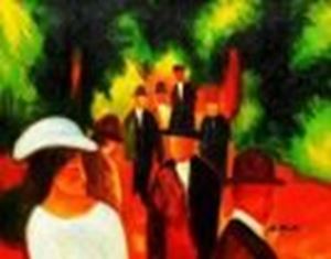 Image de August Macke - Promenade mit weißem Mädchen In Halbfigur b86892 40x50cm Ölbild handgemalt