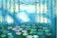 Afbeelding van Claude Monet - Seerosen & Weiden Spezialausführung mintgrün d87074 60x90cm Ölbild handgemalt