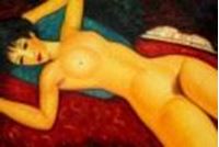 Изображение Amedeo Modigliani - Akt mit blauem Kissen d87522 60x90cm exzellentes Ölbild