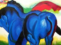 Afbeelding van Franz Marc - Große blaue Pferde k88281 90x120cm exzellentes Ölgemälde