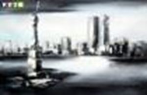 Bild von Modern Art New York Manhattan Skyline im Mondschein d89234 60x90cm imposantes Ölgemälde
