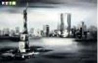 Resim Modern Art New York Manhattan Skyline im Mondschein d89235 60x90cm imposantes Ölgemälde