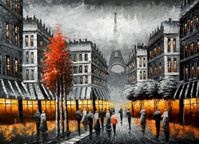 Resim Modern Art - Paris Spaziergang am Abend i89646 80x110cm Ölbild handgemalt