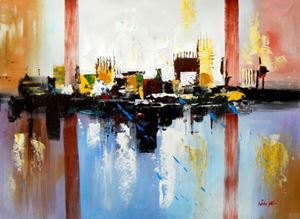 Afbeelding van Abstract - City in the Sea of light i89679 80x110cm abstraktes Ölgemälde