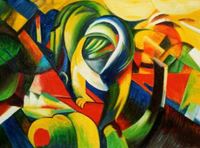 Afbeelding van Franz Marc - Der Mandrill a90464 30x40cm Expressionismus Ölgemälde handgemalt