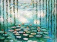 Imagen de Claude Monet - Seerosen & Weiden Spezialausführung mintgrün i90754 80x110cm Ölbild handgemalt