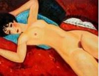 Afbeelding van Amedeo Modigliani - Akt mit blauem Kissen a91011 30x40cm exzellentes Ölbild