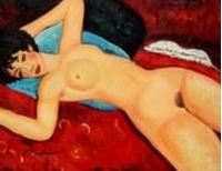 Afbeelding van Amedeo Modigliani - Akt mit blauem Kissen a91012 30x40cm exzellentes Ölbild