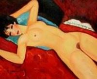Afbeelding van Amedeo Modigliani - Akt mit blauem Kissen b91041 40x50cm exzellentes Ölbild