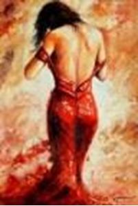 Resim Modern Art - Lady in red dress d91132 60x90cm exzellentes Ölbild