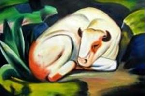 Resim Franz Marc - Der weiße Bulle d91155 60x90cm Expressionismus Ölgemälde