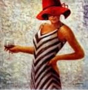 Resim Modern Art - Lady in striped dress g91293 80x80cm Ölbild handgemalt