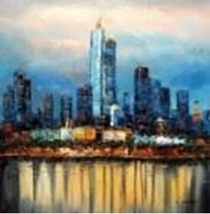 Resim Modern Art Skyline Frankfurt am Main II g91338 80x80cm exzellentes Ölgemälde handgemalt