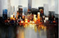 Afbeelding van Abstrakt New York Manhattan Skyline bei Nacht d91698 60x90cm Gemälde handgemalt