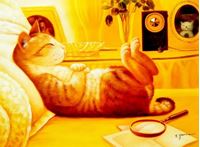 Изображение Modern Art - The chilling cat i91876 80x110cm putziges Ölgemälde handgemalt
