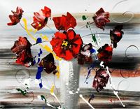 Obrazek Abstrakt - Buntes Blumenvasen Stillleben c92018 50x60cm modernes Ölgemälde