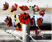 Resim Abstrakt - Buntes Blumenvasen Stillleben c92022 50x60cm modernes Ölgemälde