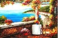 Afbeelding van Blumenterrasse auf Sizilien d92240 60x90cm handgemaltes Ölgemälde