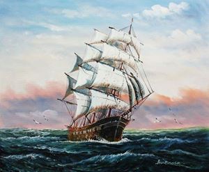 Изображение Segelschiff auf stürmischer See c92283 50x60cm imposantes Ölgemälde