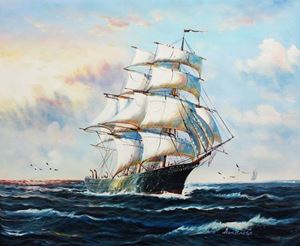 Изображение Segelschiff auf stürmischer See c92284 50x60cm imposantes Ölgemälde