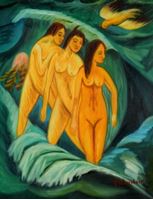 Afbeelding van Ernst Ludwig Kirchner - Drei Badende a92094 30x40cm handgemaltes Ölbild