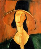 Afbeelding van Amedeo Modigliani - Jeanne Hebuterne mit Hut c92501 50x60cm handgemaltes Ölbild Museumsqualität