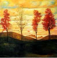 Afbeelding van Egon Schiele - Vier Bäume g92333 80x80cm exzellentes Ölbild